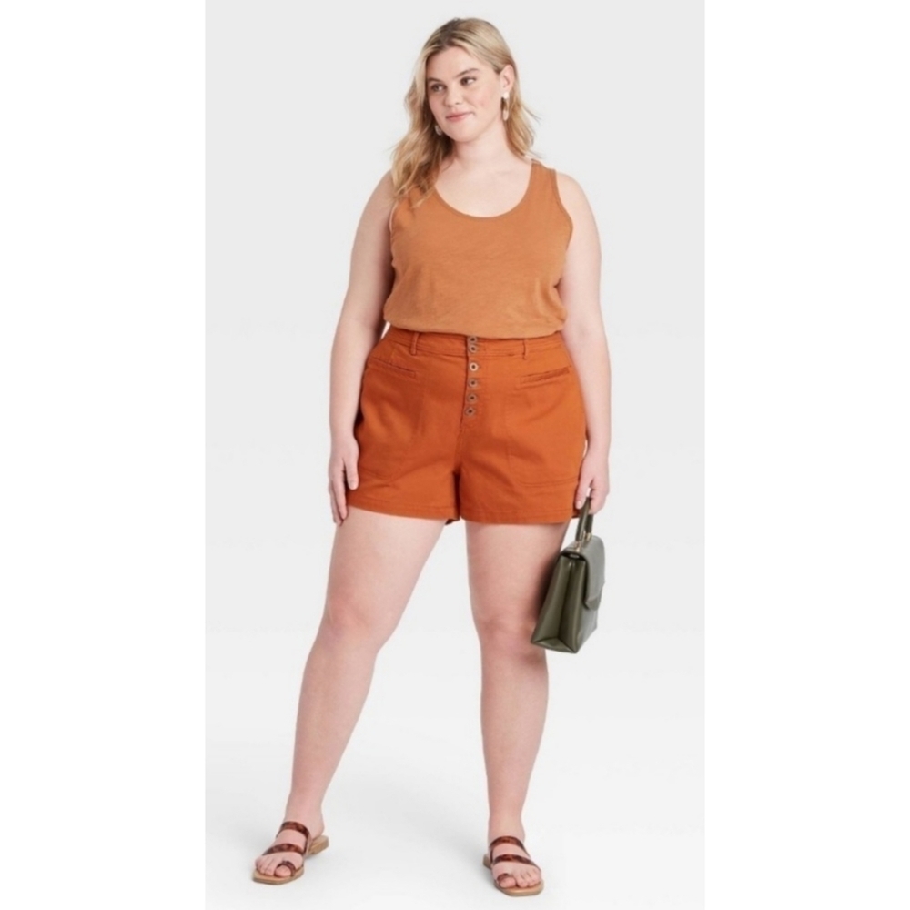 Ava & Viv Orange Rust Button Fly Shorts